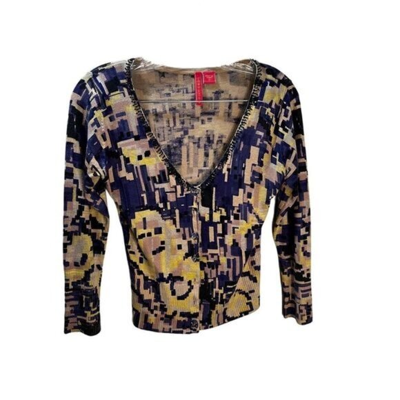 Charlotte V Neck Crop Pullover Printed Long Sleeves Shirt Small - Picture 1 of 6